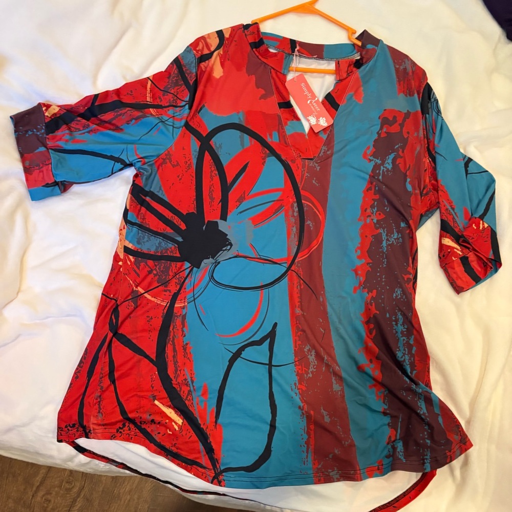 NWT 2X Vibrant Red and Blue Women's Tunic Top
